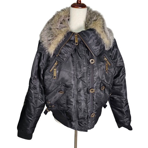 No Boundaries Jackets & Blazers - Black Bomber Jacket Faux Fur Collar Zip Pockets No Boundaries Junior XL 15 17